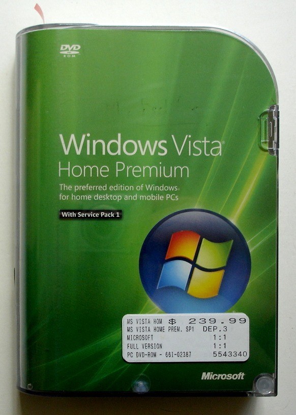 Microsoft Windows Vista Home Premium Full Retail 32 Bit DVD, with Service Pack 1