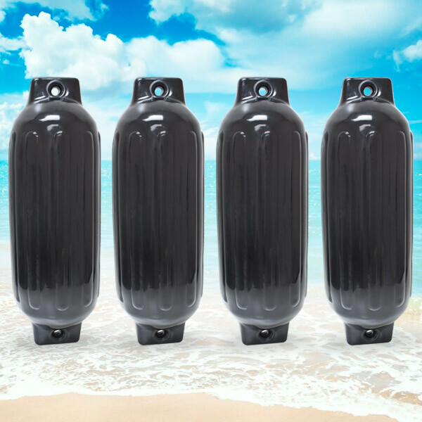 Twin Eye Ribbed Boat Fender 8.5" x 27" 4pcs Inflatable Vinyl Mooring Guard Black