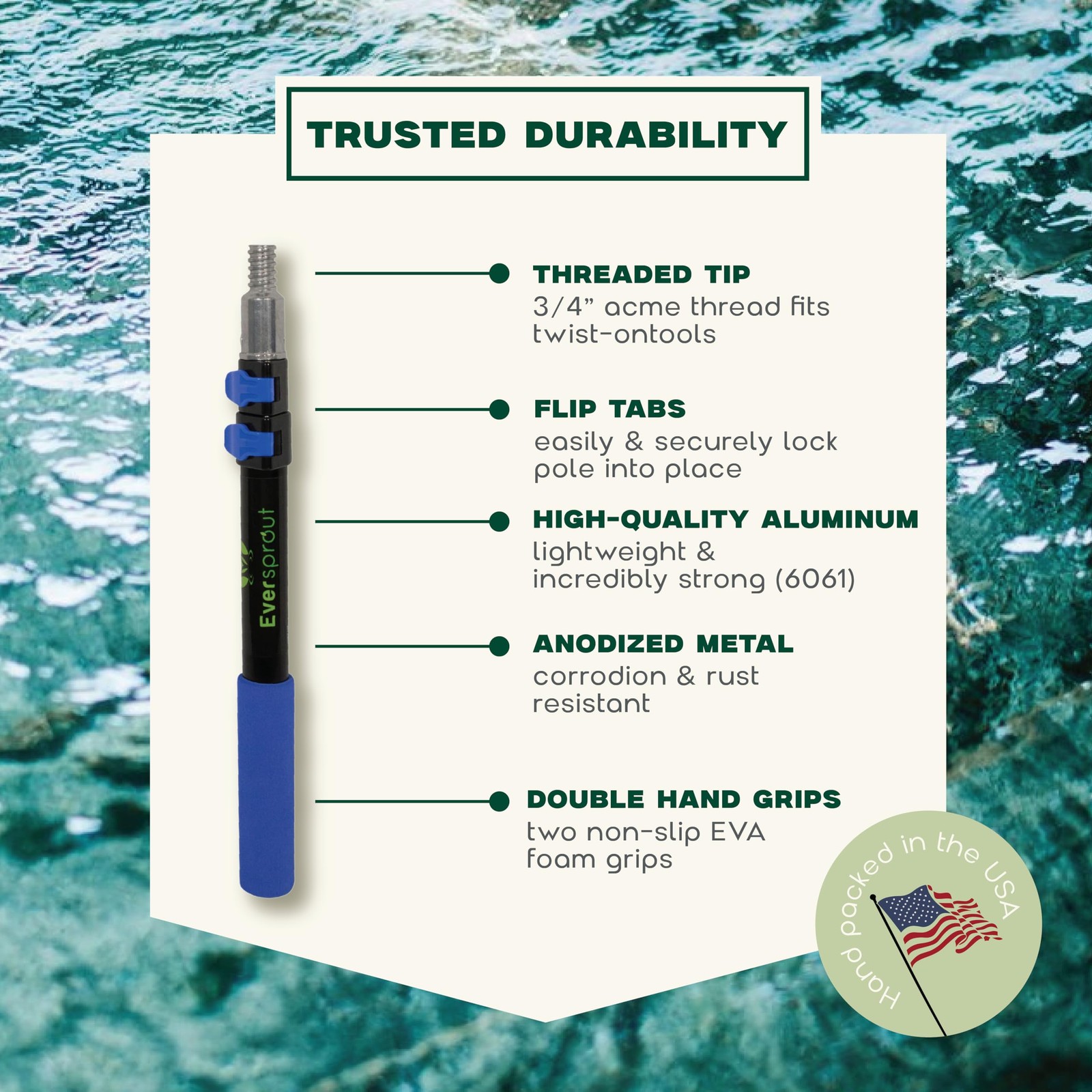 EVERSPROUT 4.5-to-12ft Durable Telescoping Boat Hook – Lightweight Push Pole for