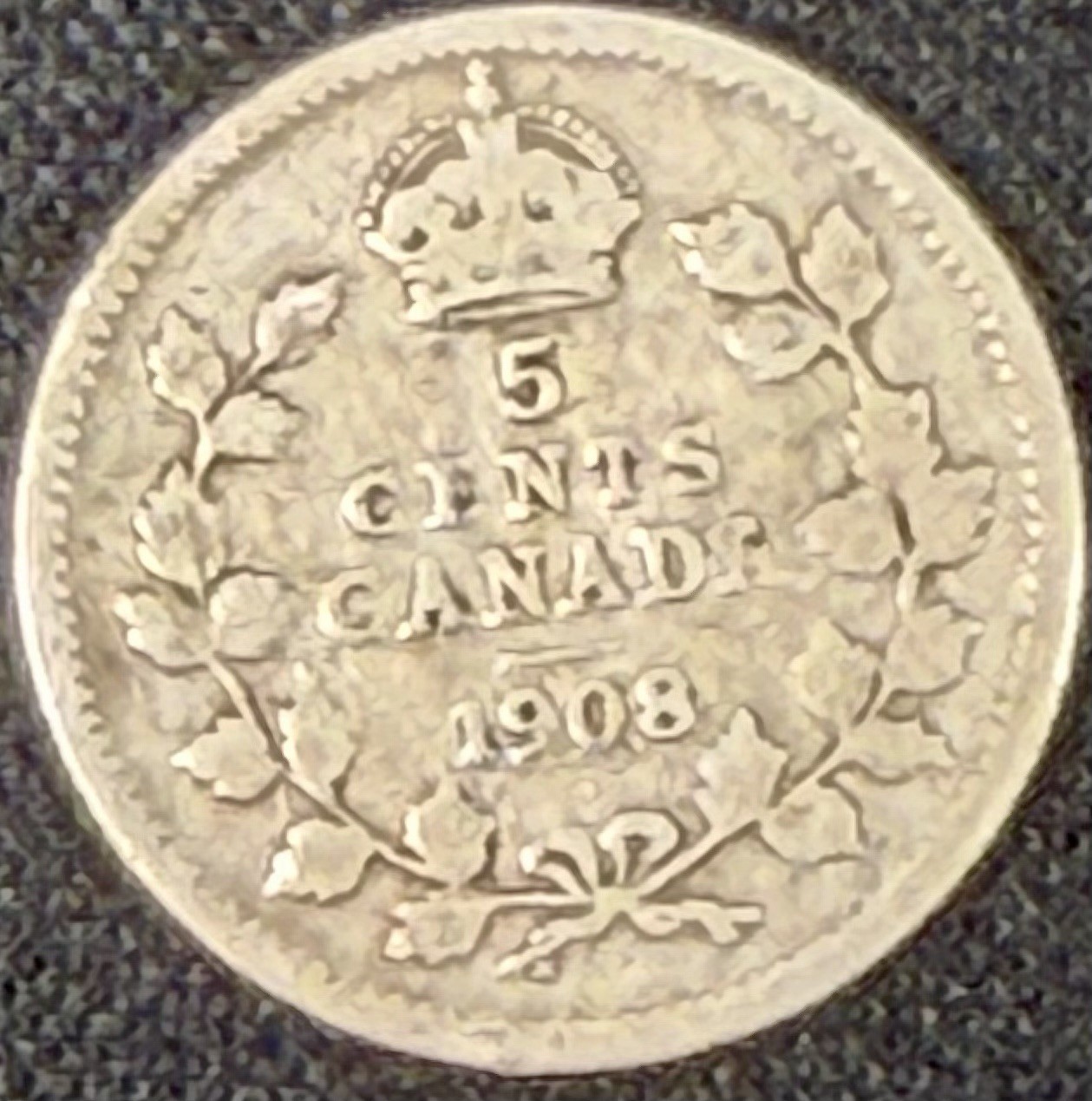 1908 Small 8 Canada 5 Cents King Edward VII Silver Coin Scarce Variety