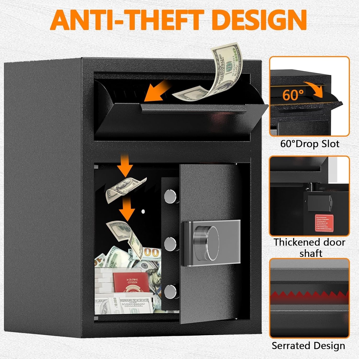 2.0 CUB Depository Drop Safe Fireproof, Front Drop Slot Lock Box with Digital Co