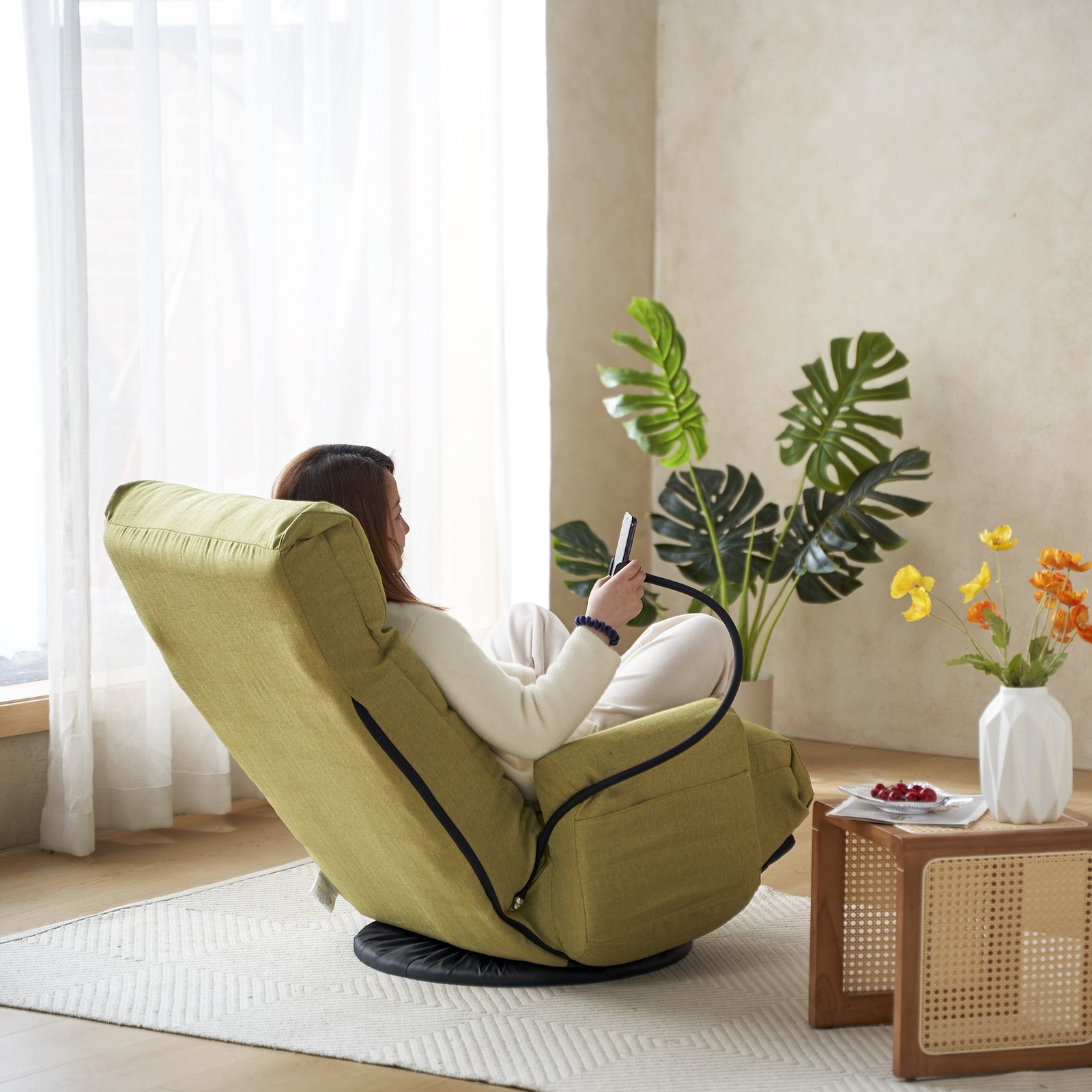 Adjustable Lounge Sofa Chair 360 Rotatable Recliner Green