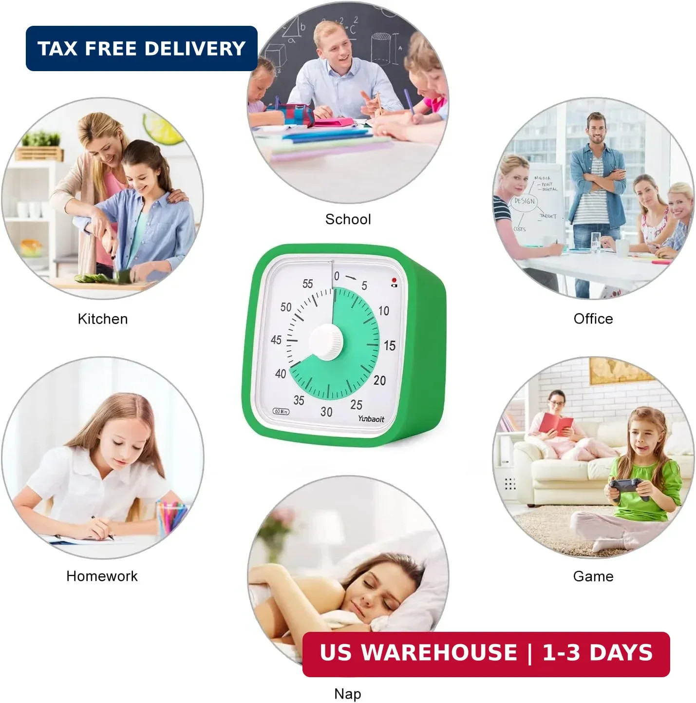 Visual Timer, Silent 60-min Countdown Timer for Kids, Green Green | Protective C