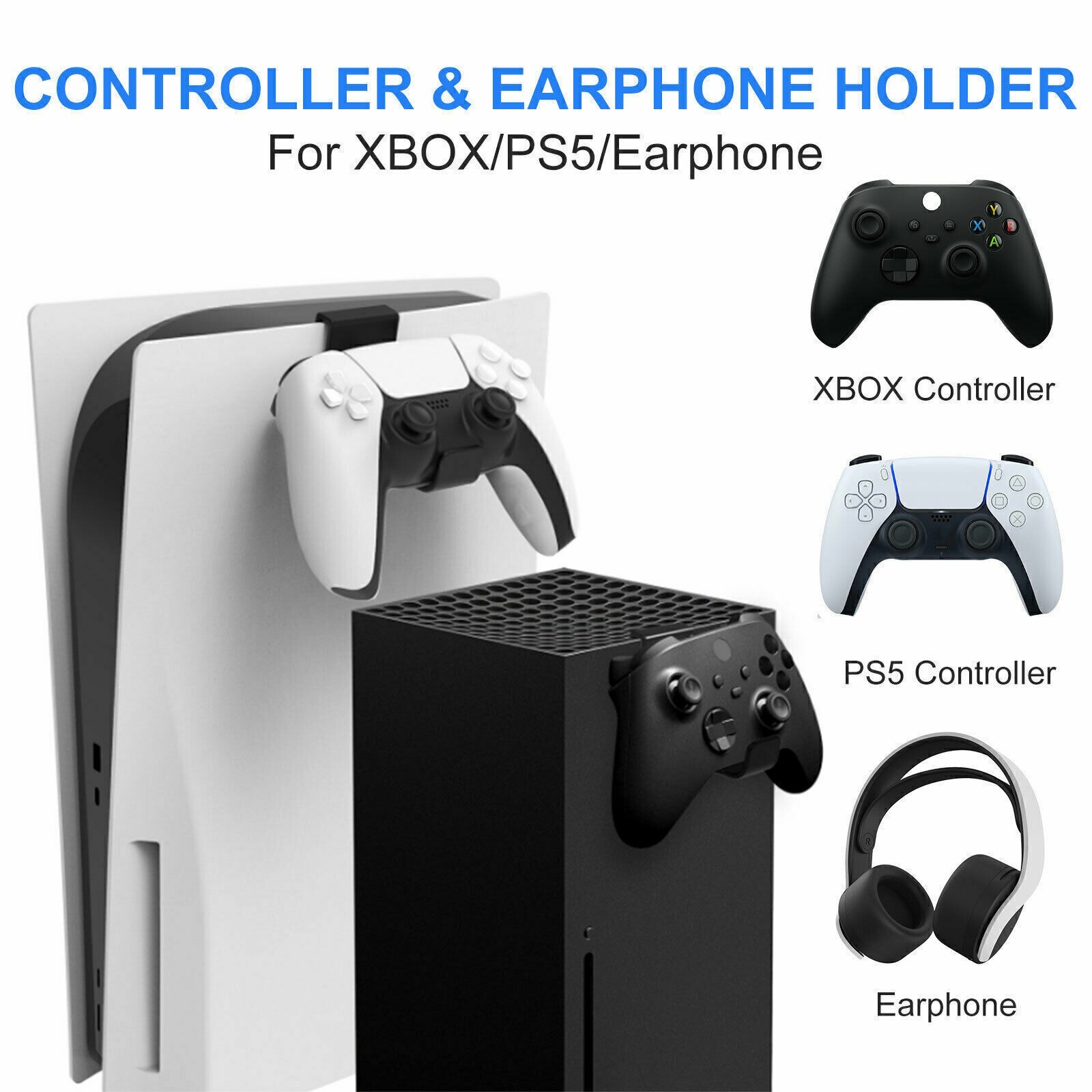 2PC Headphone+Controller Stand Bracket Holder Hanger Mount for PS5/Xbox Series X