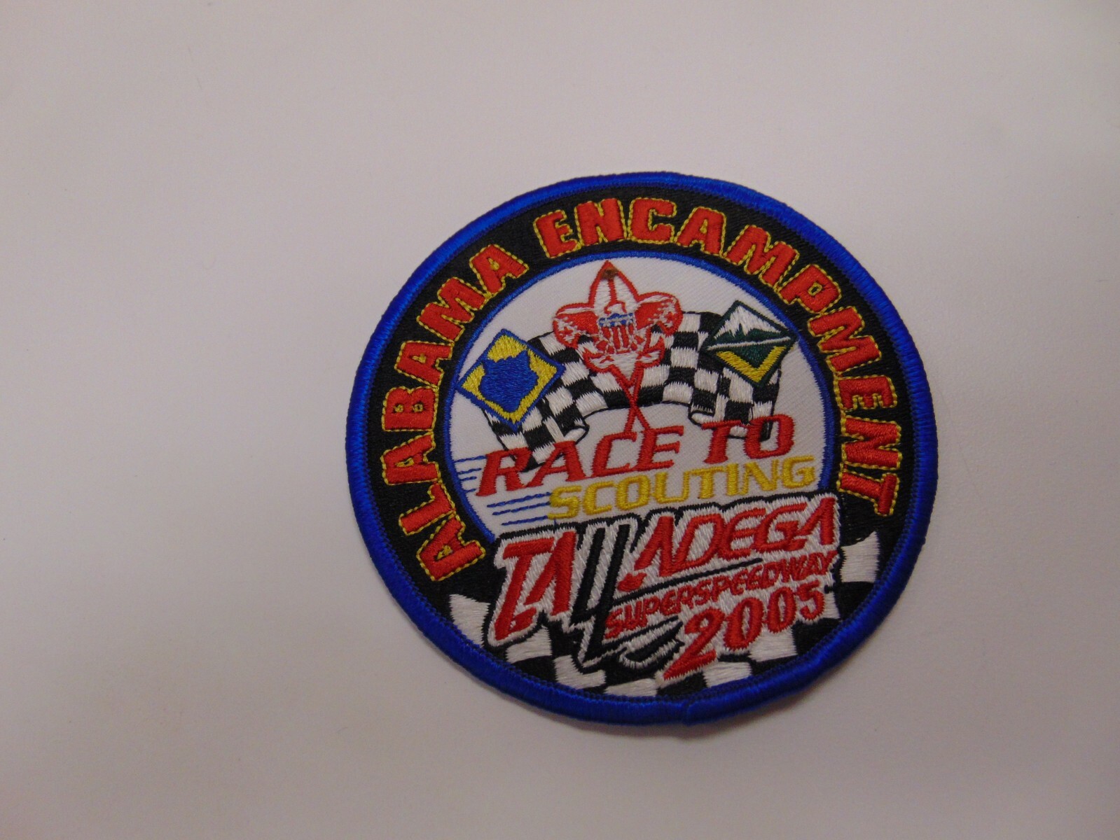 MILITARY PATCH SEW ON OLDER ALABAMA ENCAMPMENT RACE TO SCOUTING TALLADEGA 2005