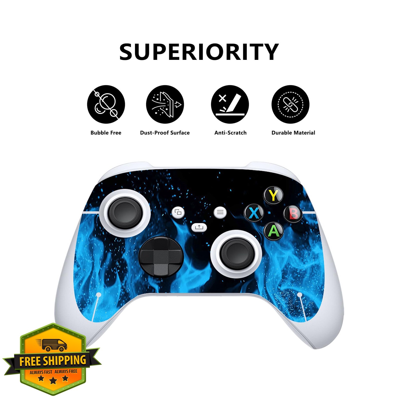 PlayVital Blue Flame Custom Vinyl Skin for Xbox Core Controller