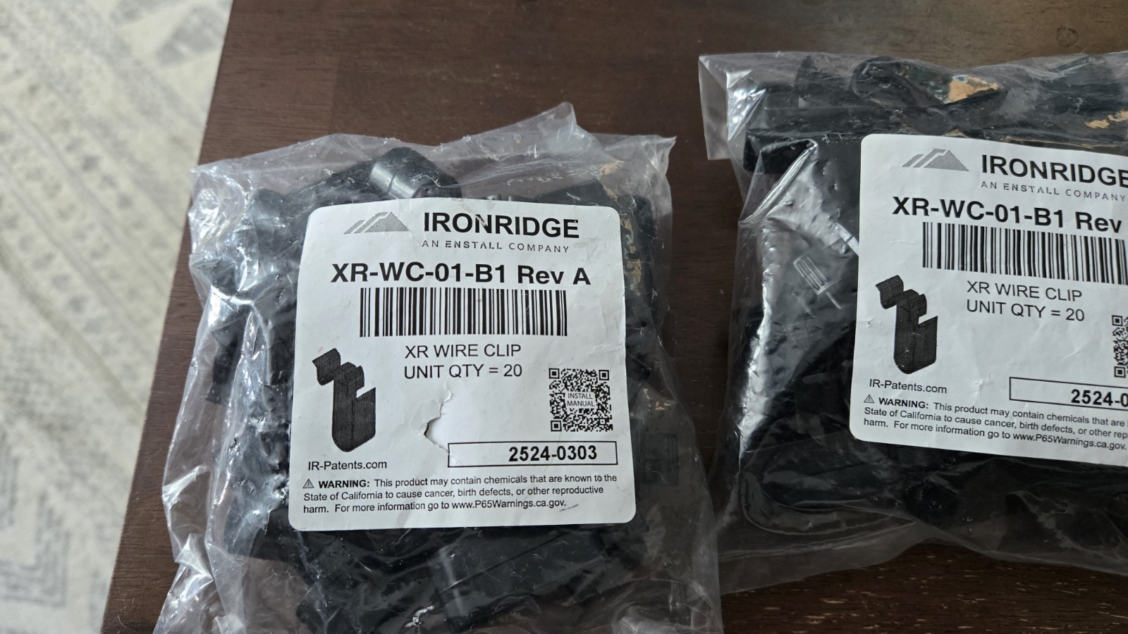 IronRidge XR XR-WC-01-B1 Rev A Wire Clip Black Solar 20 Pack