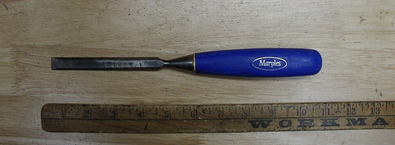 Vntg Marples Bevel Edge Socket Tang Chisel,Blue Handle,1/2" X  10-5/16" OAL,VGC