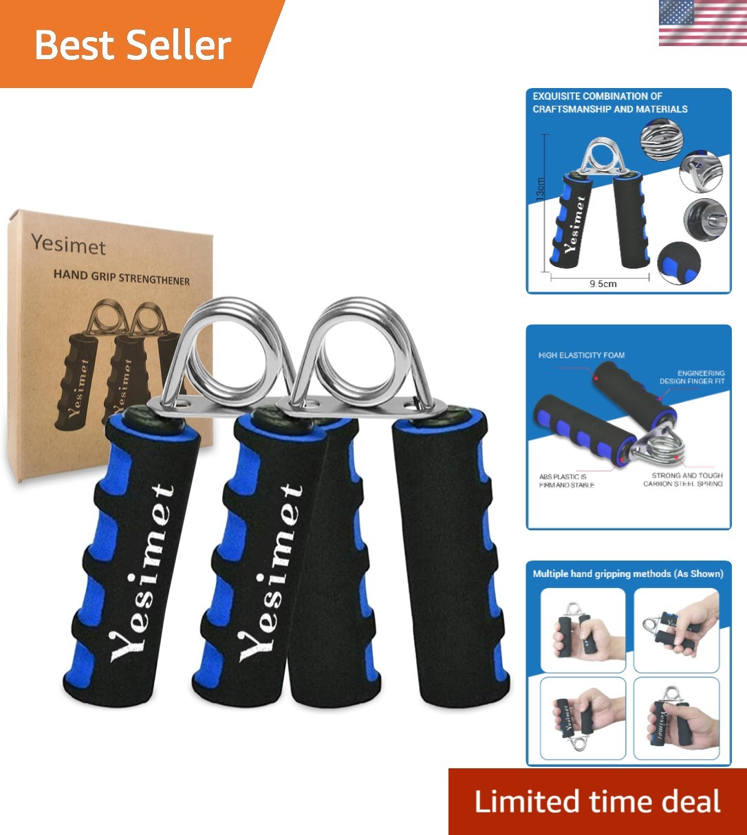 E-smartinlife Hand Grip Strengthener Set - Blue, V Shape, Foam, 2 Pack
