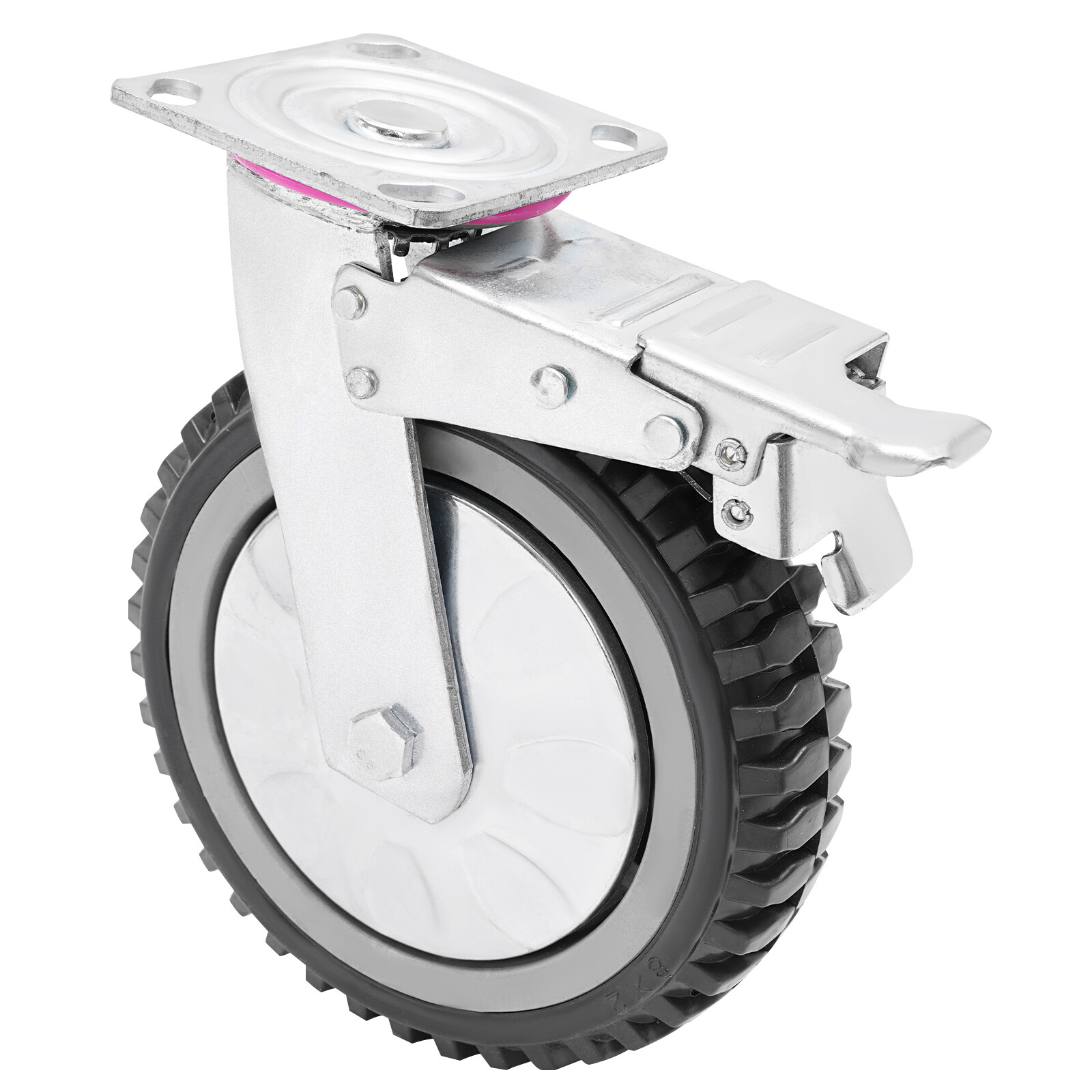 4PCS 8 Inch Dustproof Handling Wheels Fixed+Brake Heavy Duty Solid Caster Wheels
