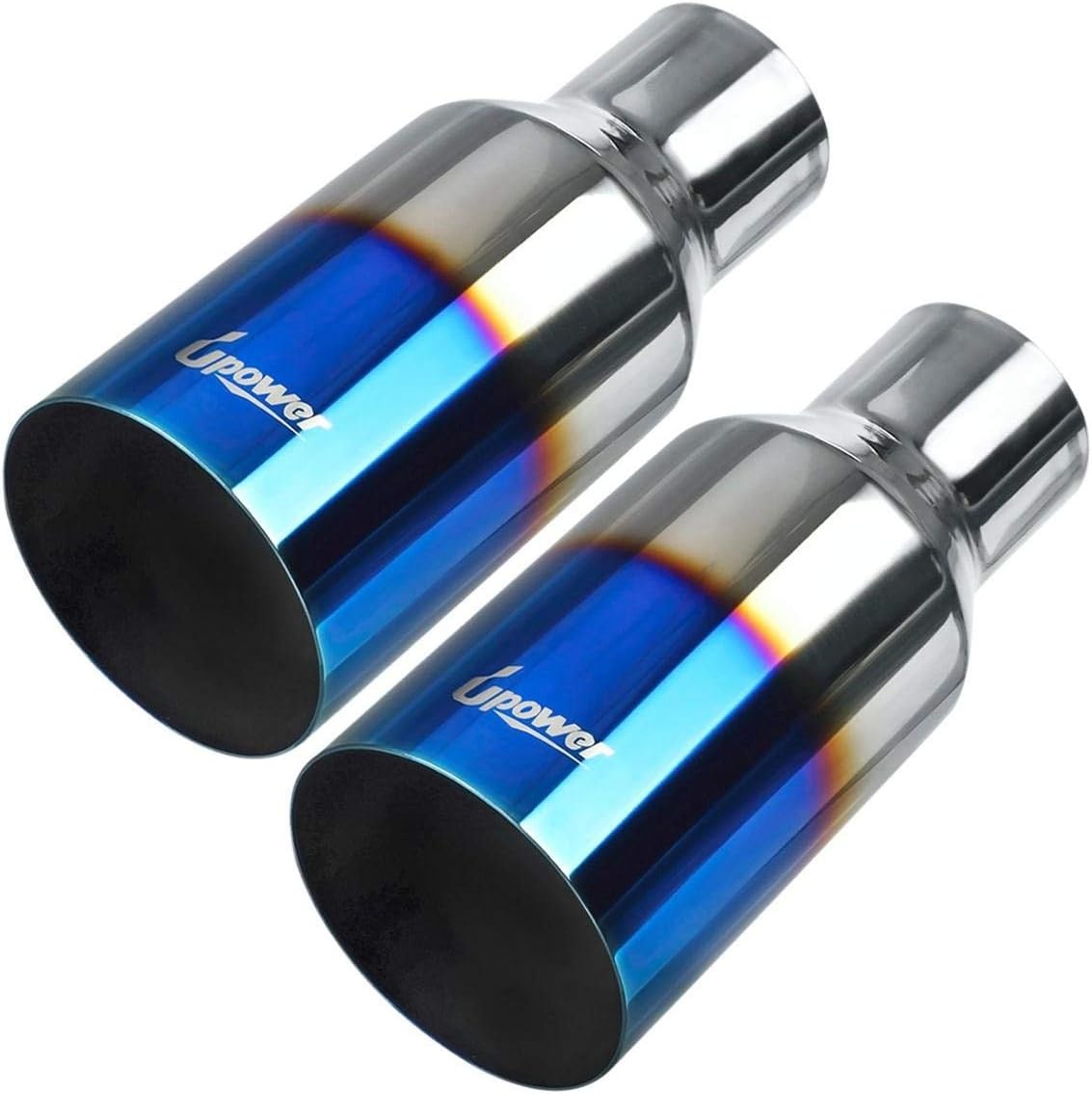 Upower Blue Burnt Exhaust Tip 2.5" In 4" Out 9" Long