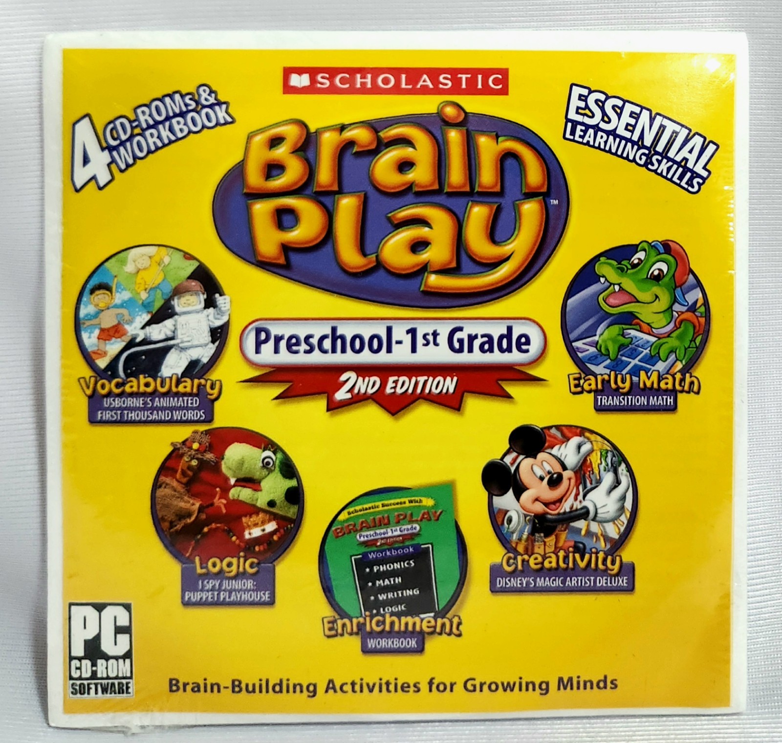 Scholastic Brain Play 4 CD-ROMS Preschool-1st Grade Brand New Factory Sealed