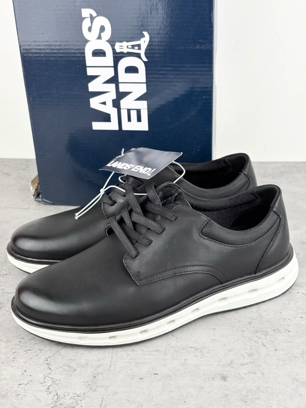 New Lands' End Men's Sport Oxford Black Comfort Casual Dress Shoes Size 9.5