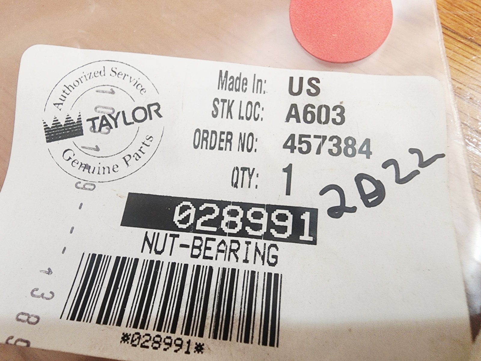 Taylor 028991 Rear Bearing Nut