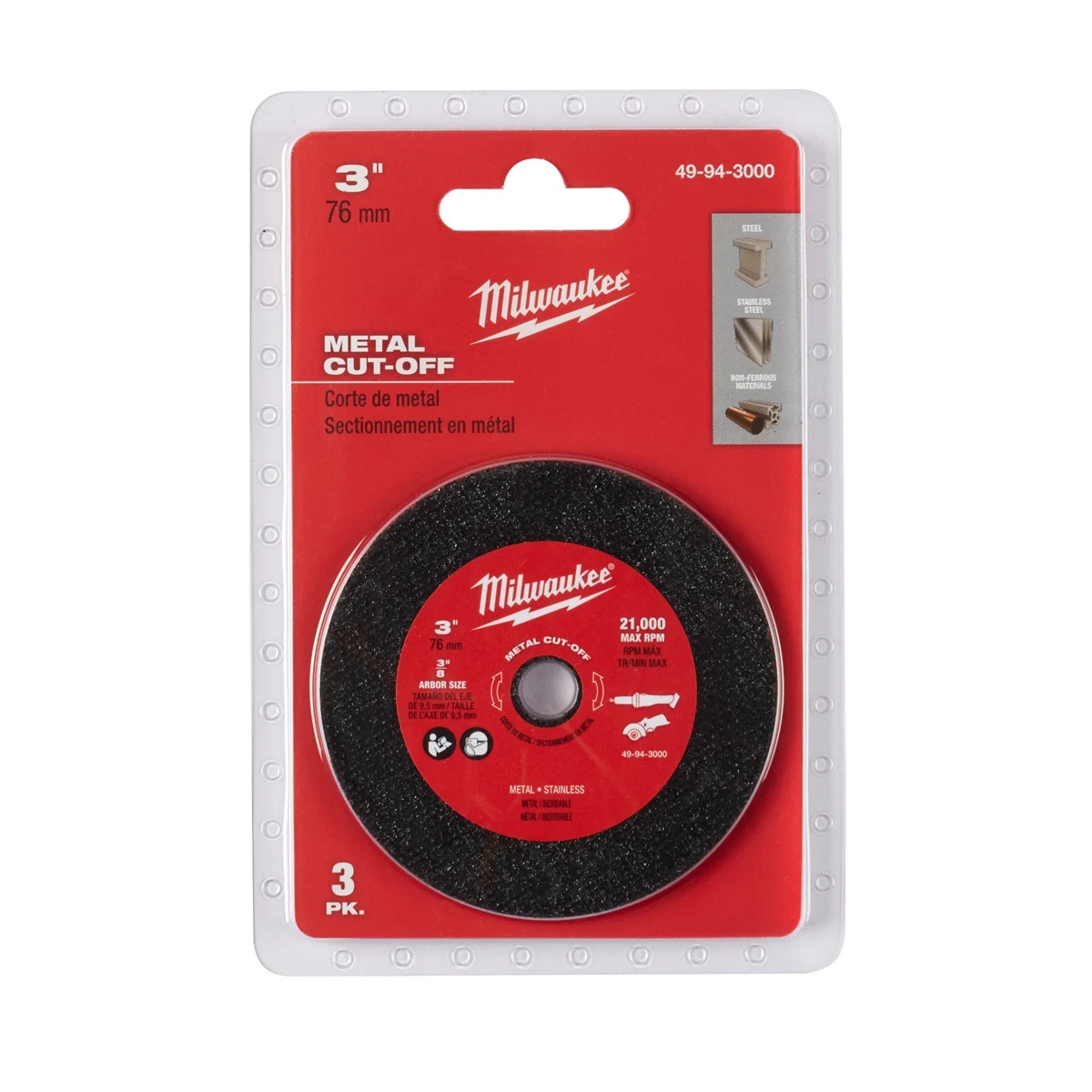 (PACK OF 3) Original Milwaukee 49-94-3000 3" METAL CUT OFF WHEEL MAX 20,000 RPM