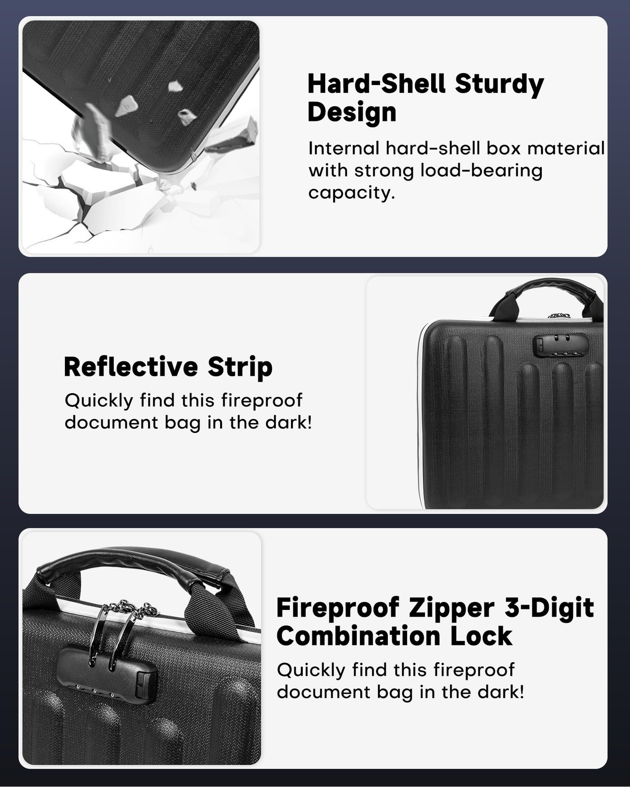 Fireproof Document Box, Hard Case Document Organizer with Lock, 13 Pockets Ac...