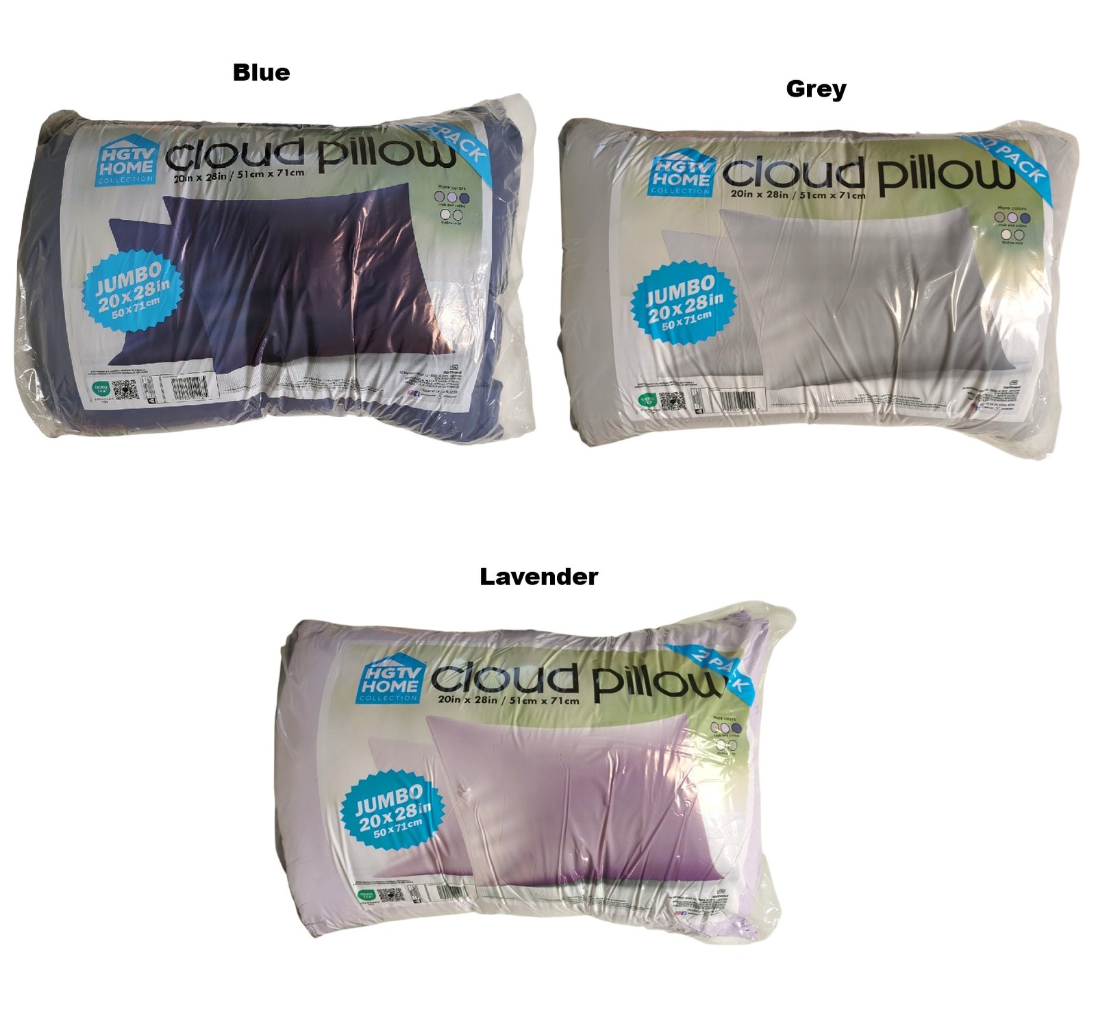 HGTV 2-Pack Fun Extremely Soft & Cozy Cloud Bed Pillow, 20" x 28"
