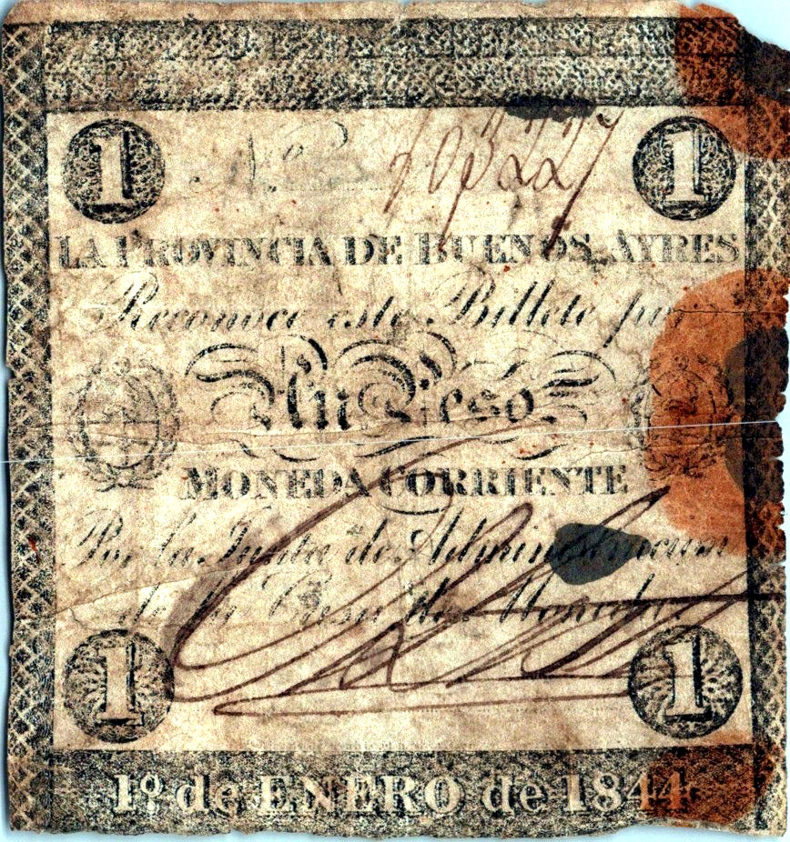 Argentina, La Provincia de Buenos Aires 1 Peso 1844 Pick # S433a