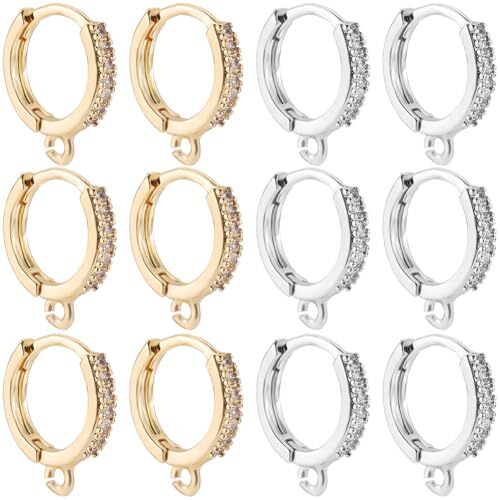 1 Box 6 Pairs Huggie Hoop Earring Findings Cubic Zirconia Brass Round