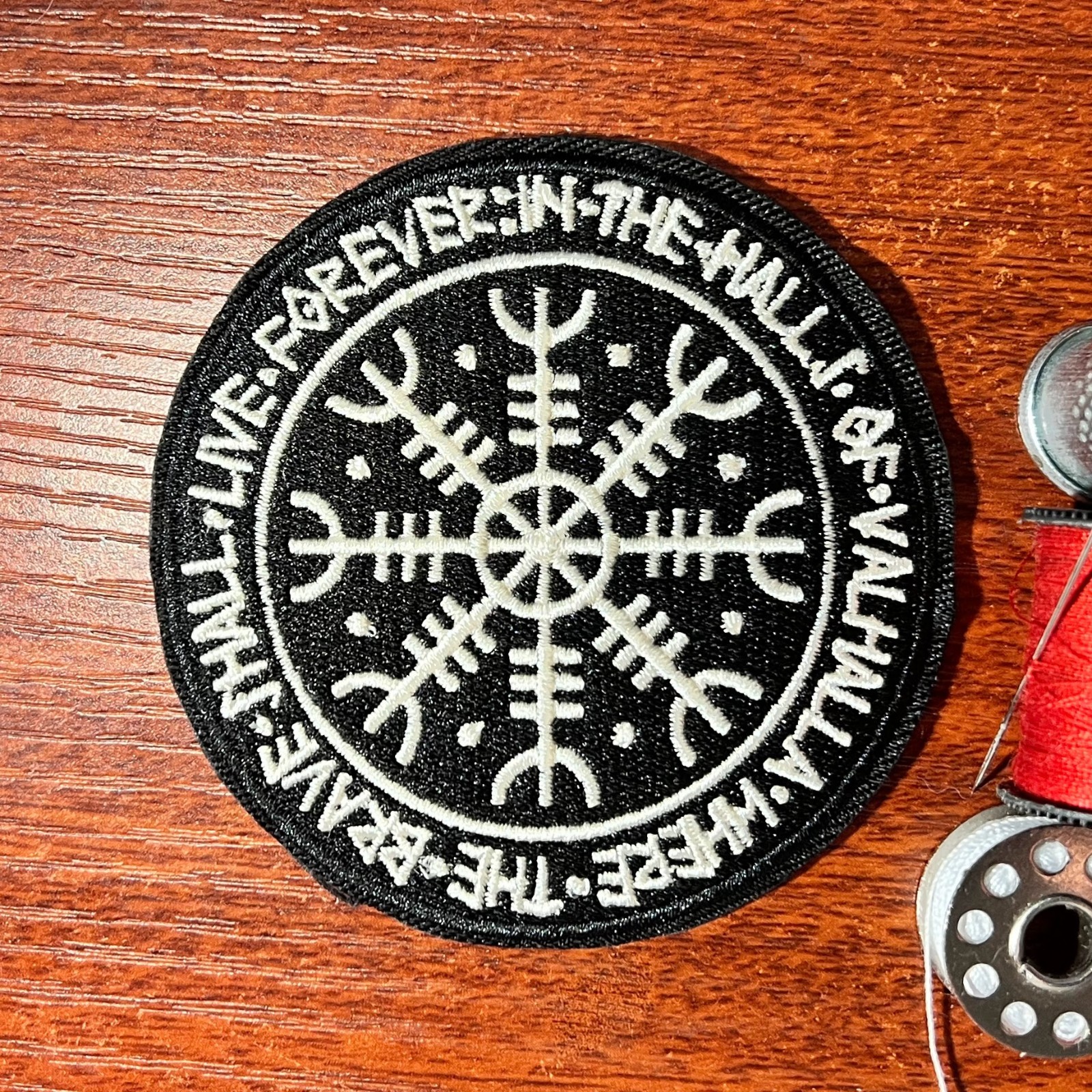 Vegvisir Aegishjalmr Norse Runic Patch Odinist Heathen Embroidered Iron On 3"