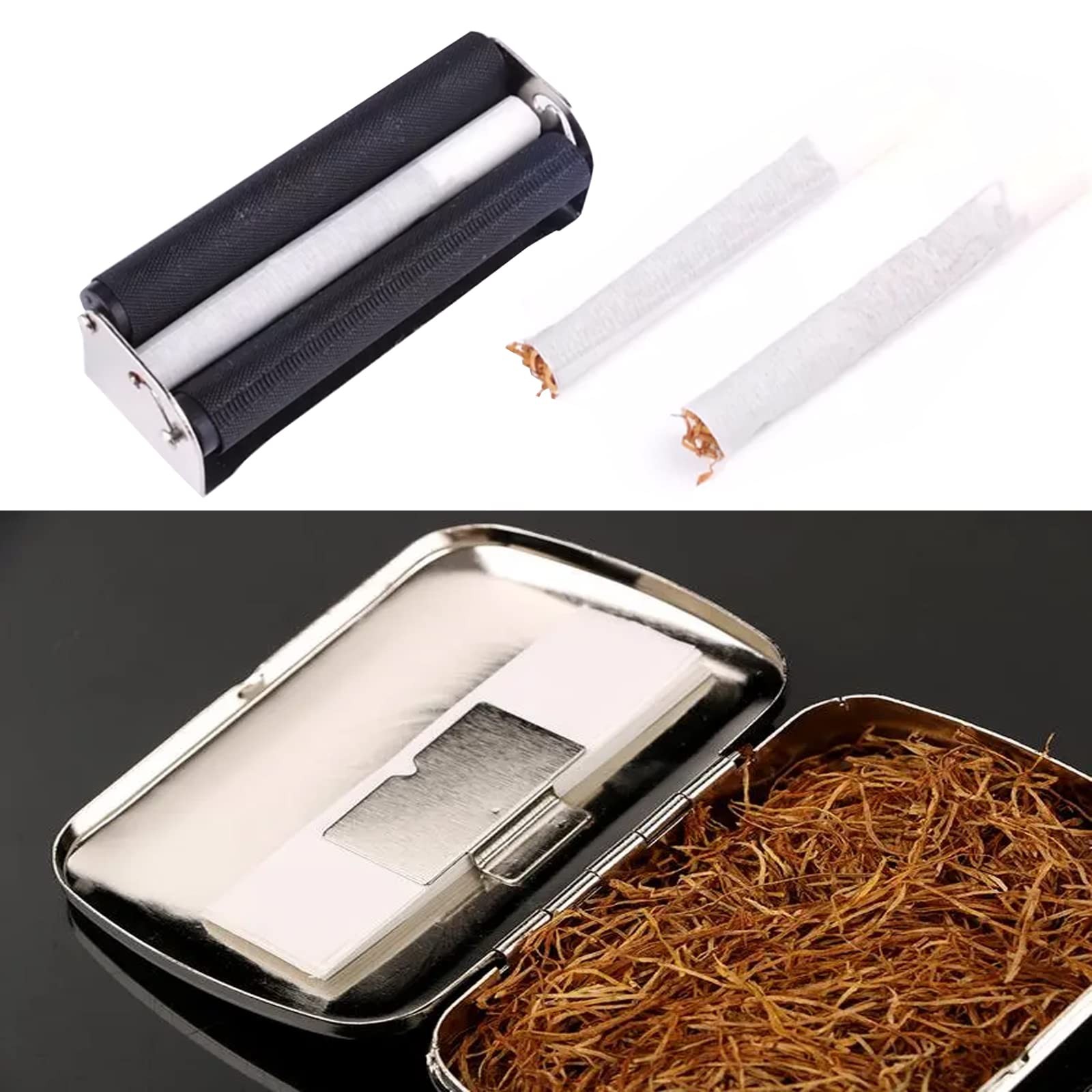 110MM Cigarette Roller with Lid, Metal Cigarette Rolling Machine 110mm Cigare...