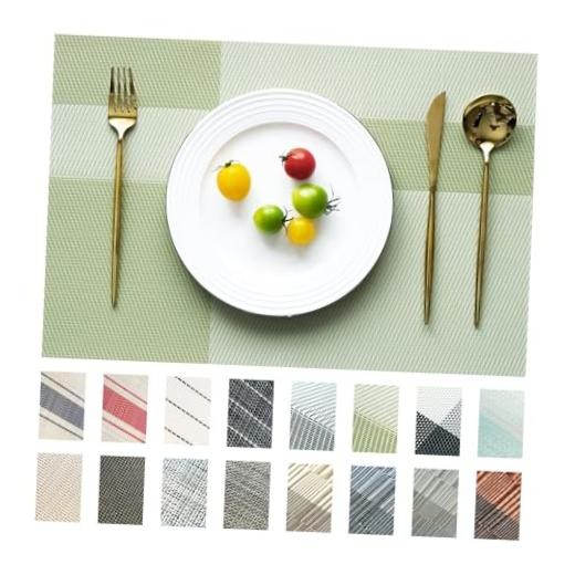 Placemats Set of 4 Vinyl/Plastic Woven Place Mats for 4 pcs D-green Cube