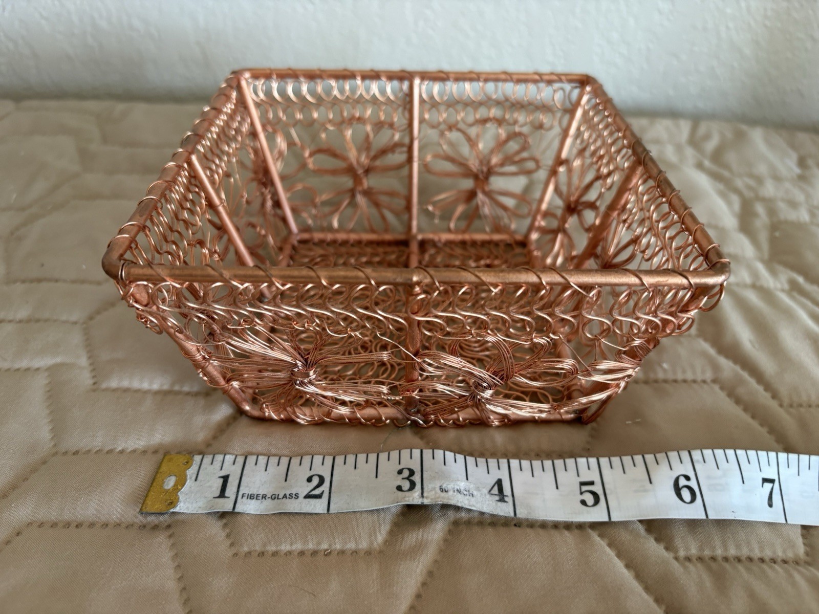 Anthropology Small Decorative Copper Wire Flower Design Basket B
