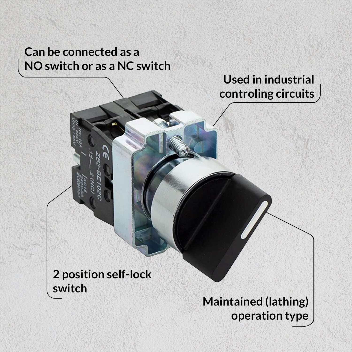 Rotary Switch 2-Position Maintained NO NC 22mm 220V 10A (1 Pack)