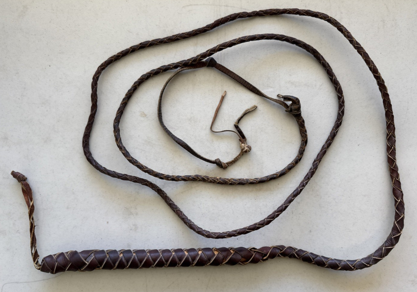 10' Braided Real Leather Whip, Leather Wrapped Wood Handle, Soft Leather, Nice!