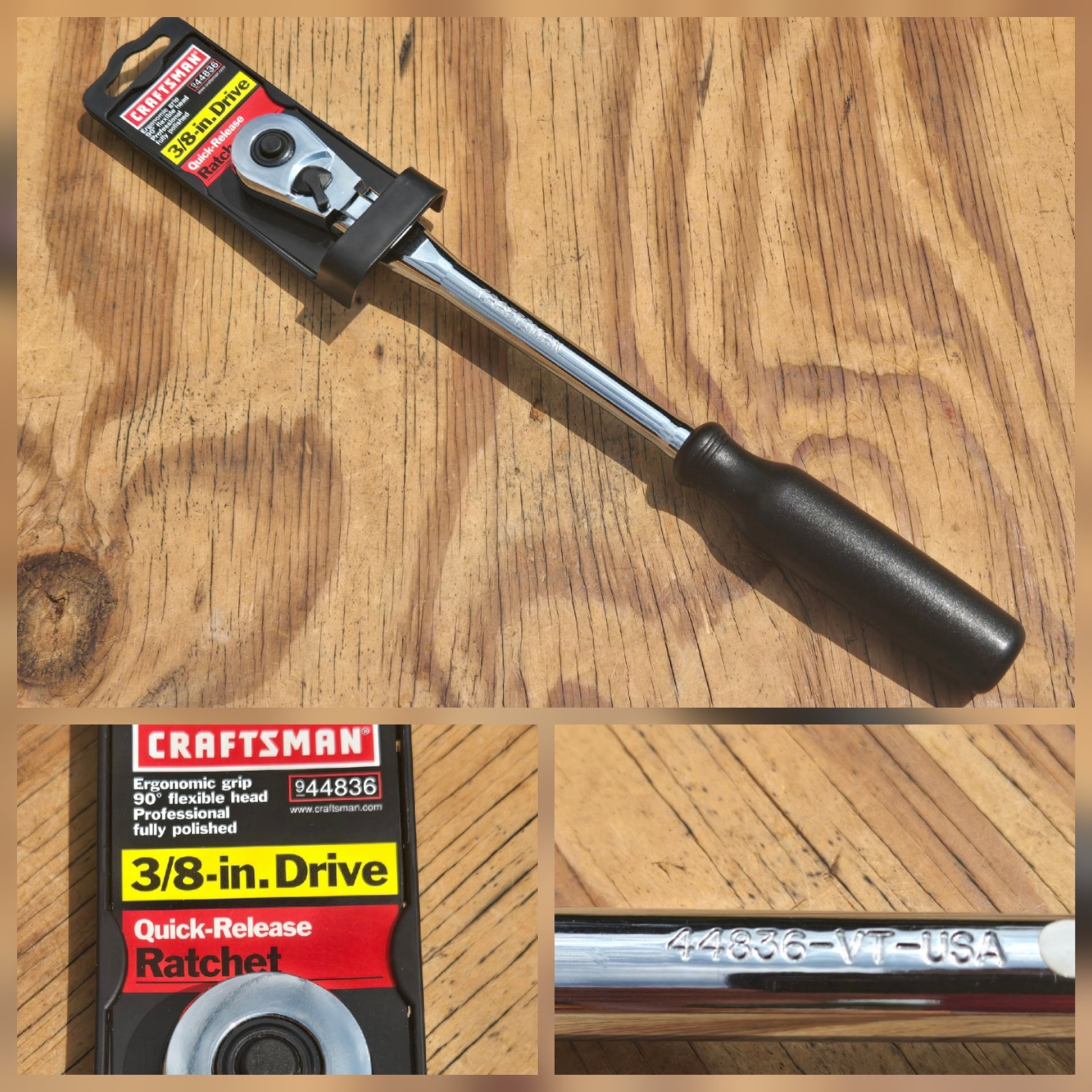 NOS SEARS Craftsman 12" Flex Head Ratchet 3/8" Drive Black Handle 44836 -VT- USA
