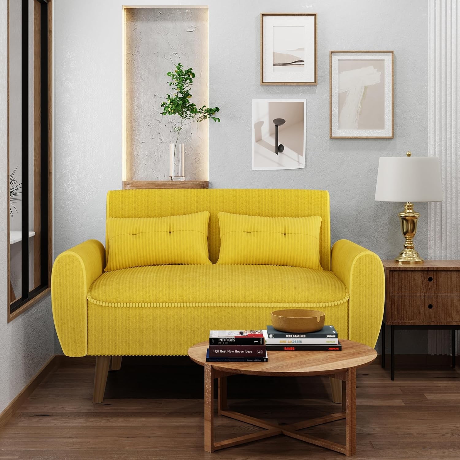 Small Modern Loveseat Couch Sofa Mid Century Fabric Upholstered 2-Seat Sofa