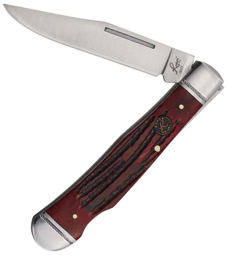 Roper Knives Trapper Folding Knife 1065 Carbon Steel Blade Jigged Bone Handle