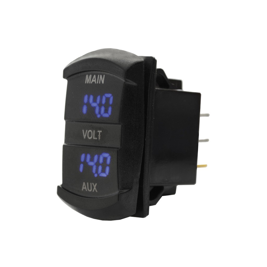 Dual Volt Meter - Panel Mount 48.5 x 24mm LED Blue B/Light Universal Fit