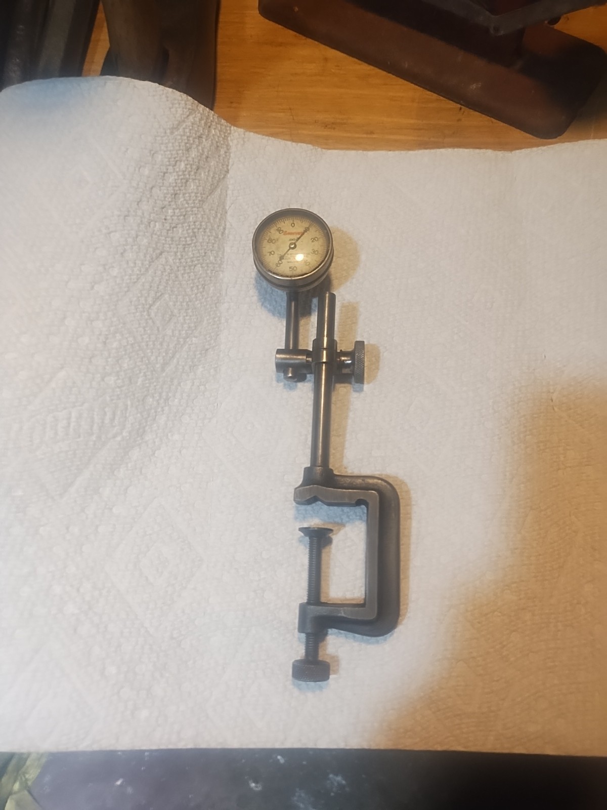 Vintage Starret No 196 Dialed Indicator Gage And Clamp