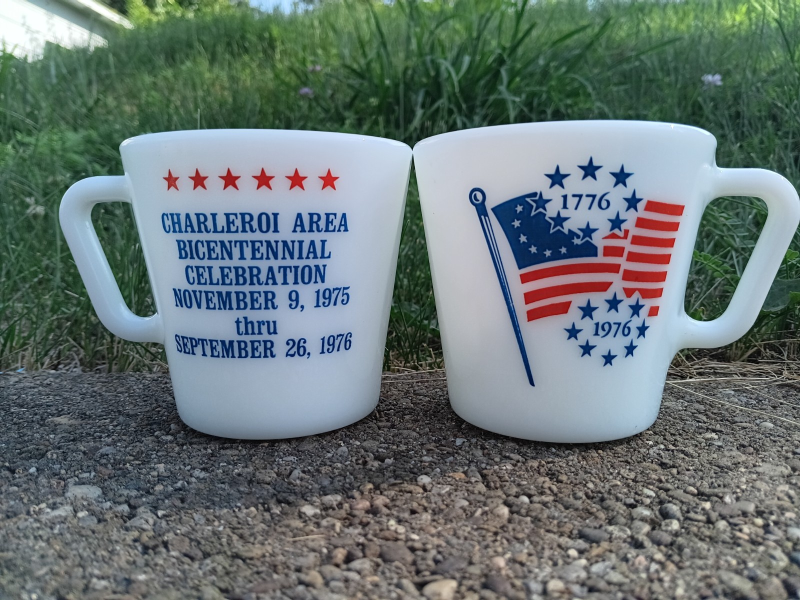 Charleroi Area Bicentennial Celebration 1776 Pyrex Milk Glass Mug Cup 1410 RARE