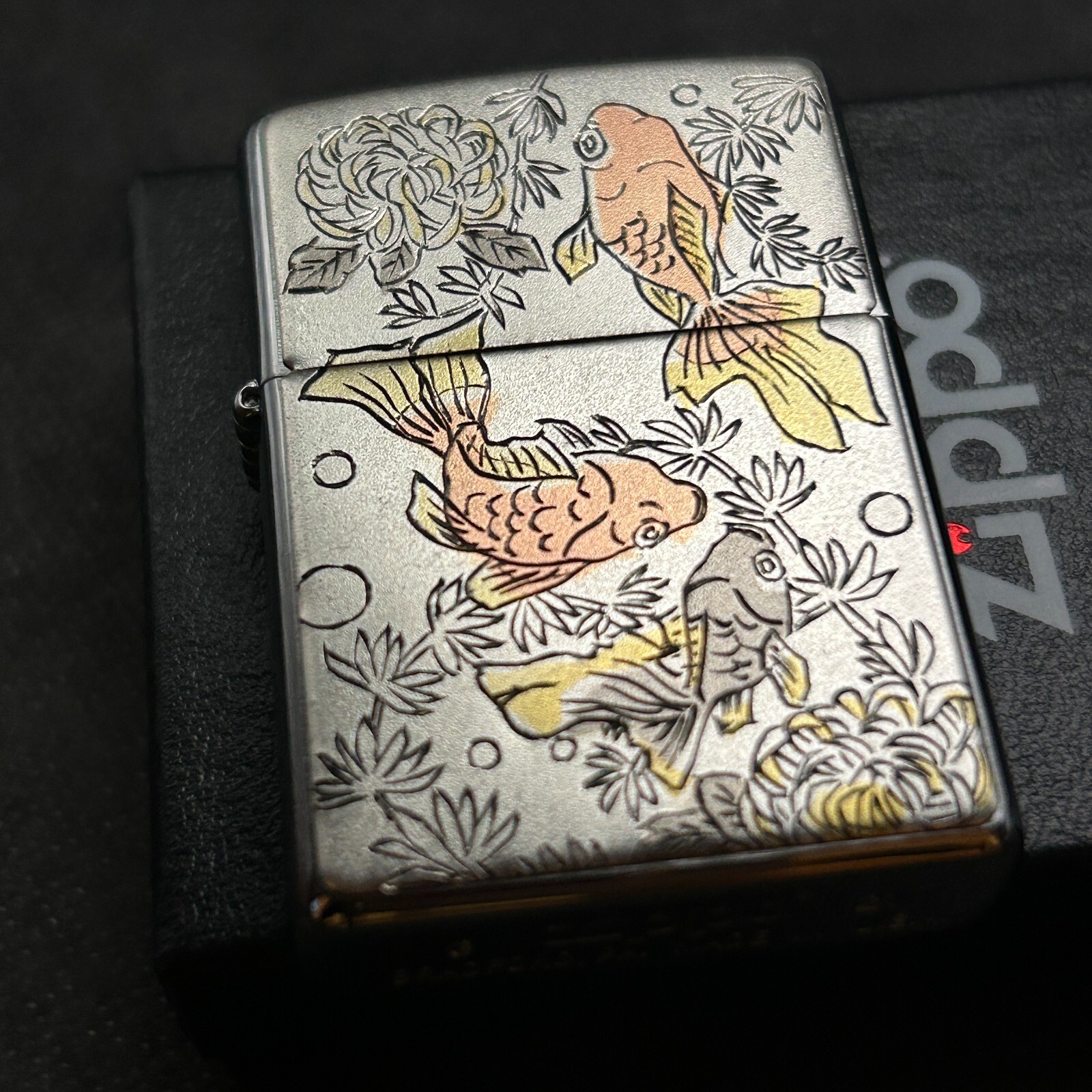 ZIPPO Oil Lighter Goldfish Silver Electroformed Plate Japan New