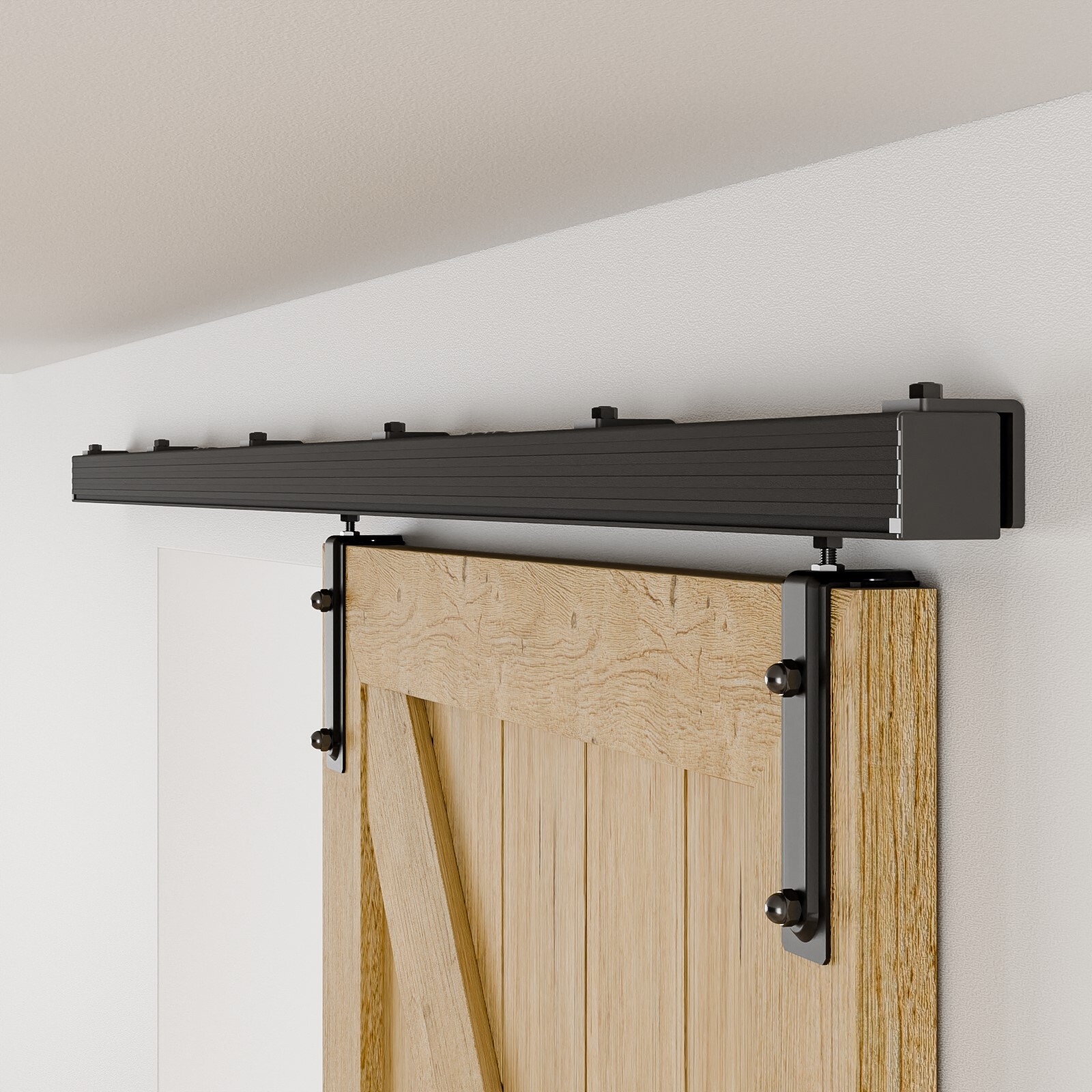 6/6.6FT Box Rail Hardware Sliding Barn Door Track Aluminium Alloy Wall Mount Kit