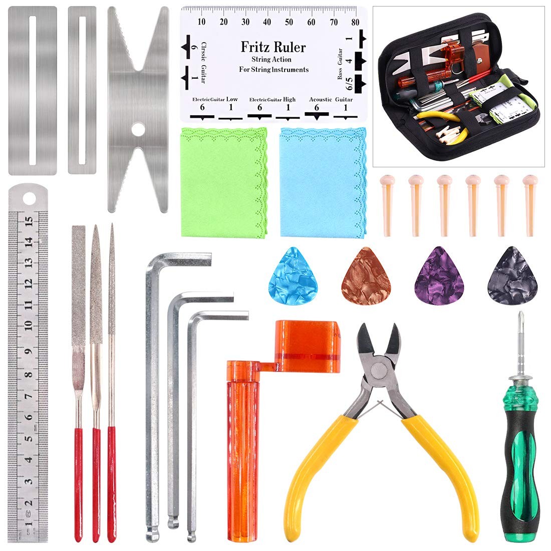 28Pcs Guitar Maintenance and Repair Kit Including Fingerboard Protector, Hex ...