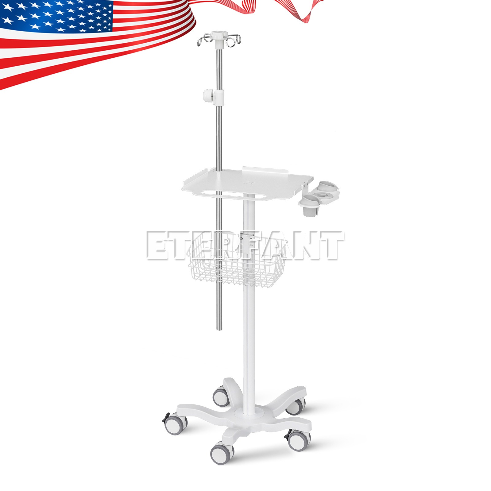 Medical Trolley Cart for Ultrasound Imaging Scanner with Basket/infusion stand