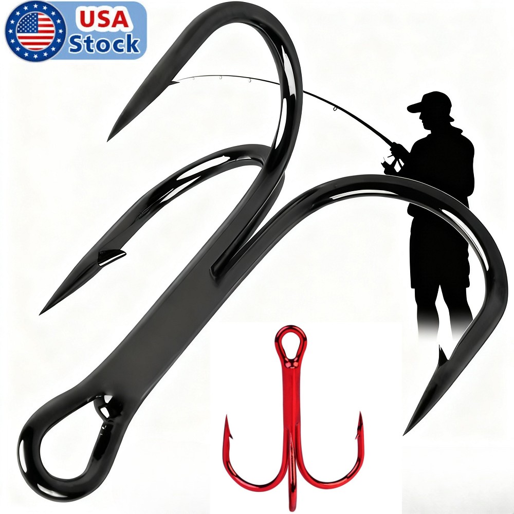 100PCS Carbon Steel Fishing Hook Sharp Treble Hooks Size 2 4 6 8 10 12 1.0