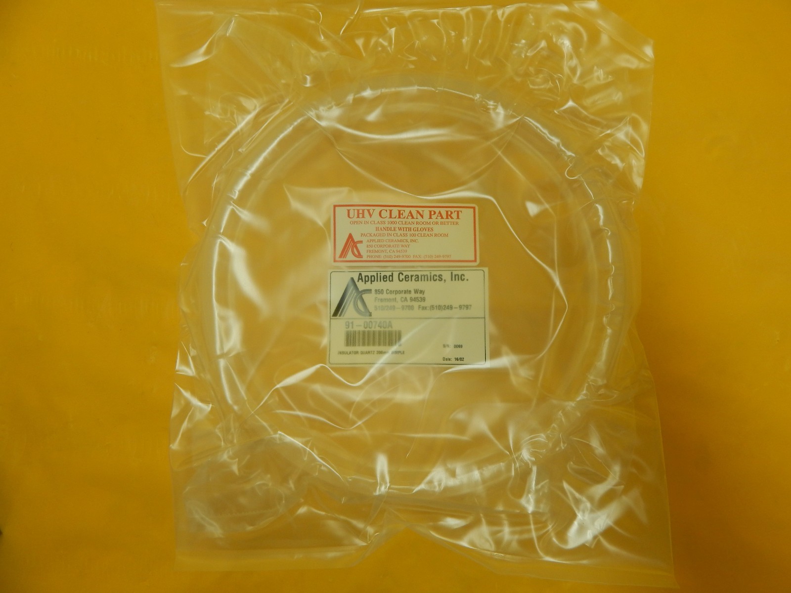 Applied Ceramics 91-00740A 200mm Quartz Insulator Simple Working