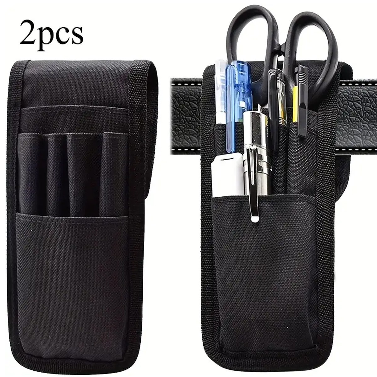 2pcs Belt Tool Pouch With 6-Pockets  Heavy-Duty Tool Pouches Pen Holder Black