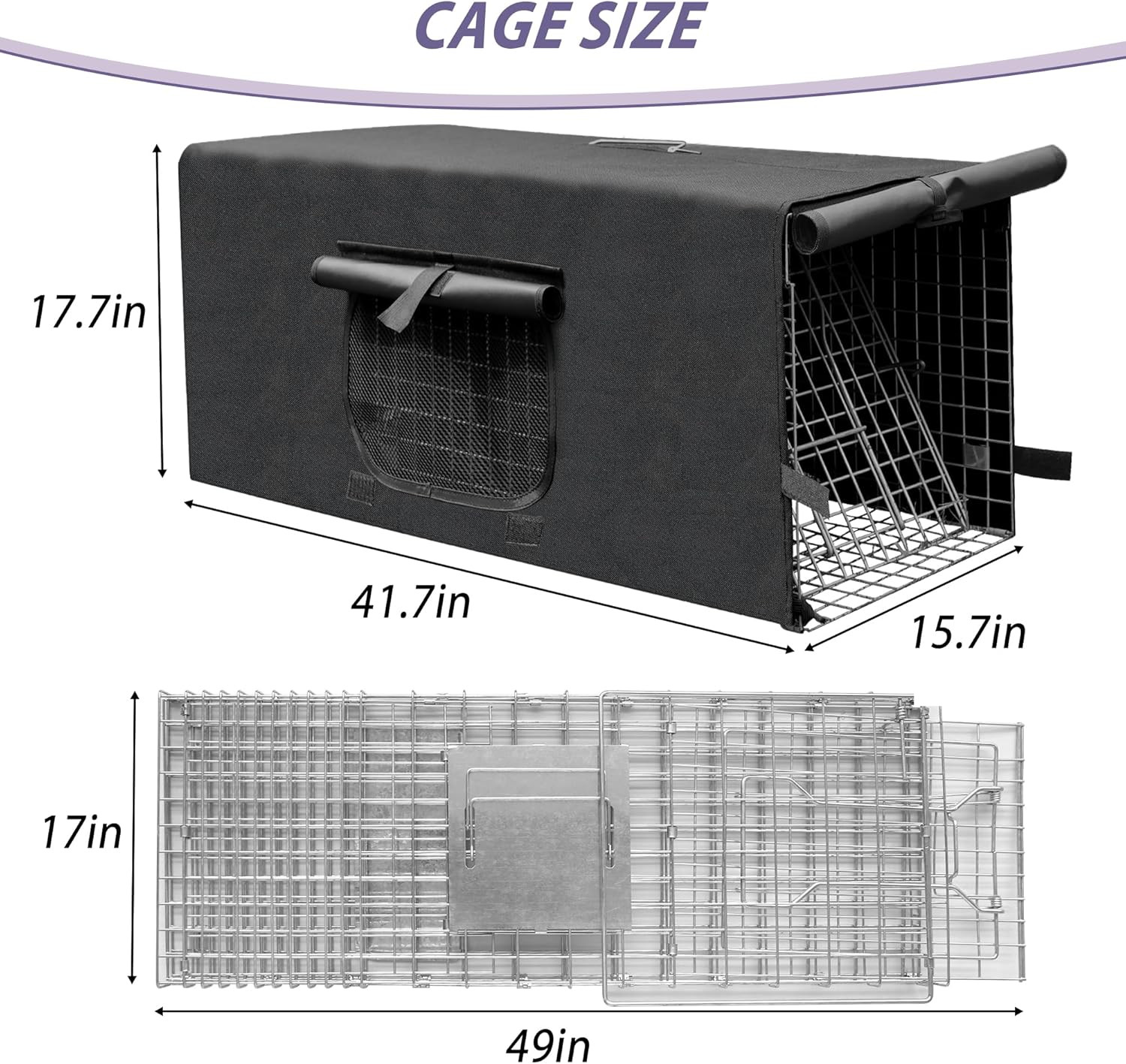 41.7" Live Animal Traps Cage with Cover, Large Foldable Humane Animal Trap for S
