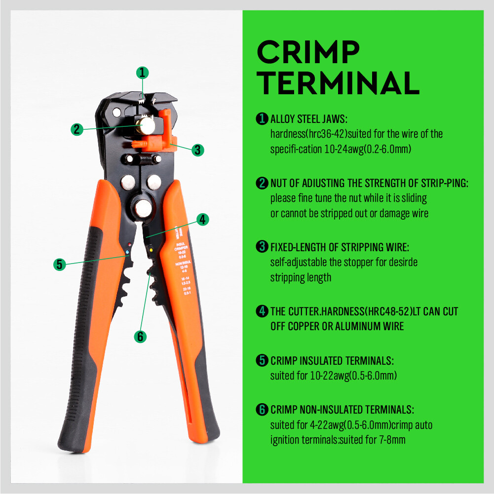 Self-Adjusting Insulation Wire Stripper cutter Crimper Cable Stripping Tools 8"