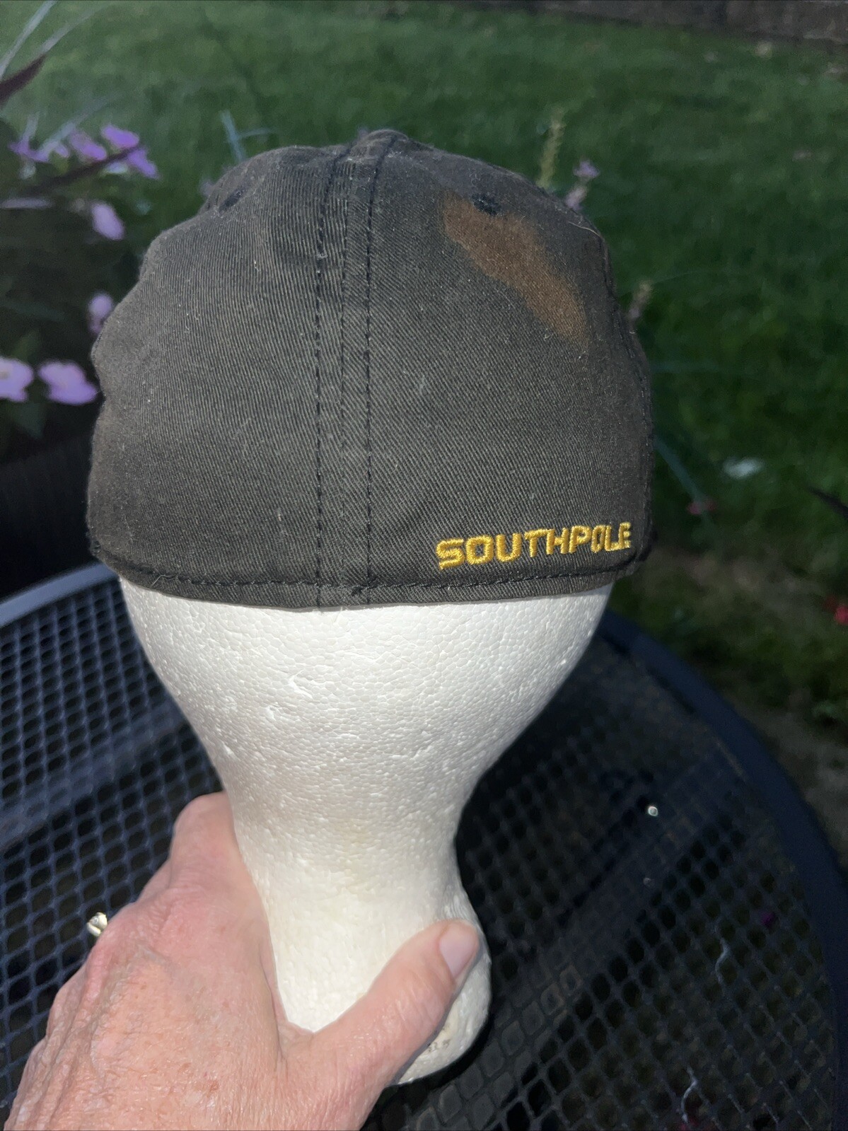 South Pole Black Gold Printed Logo on Front of Brown Hat Cap Stretch Band