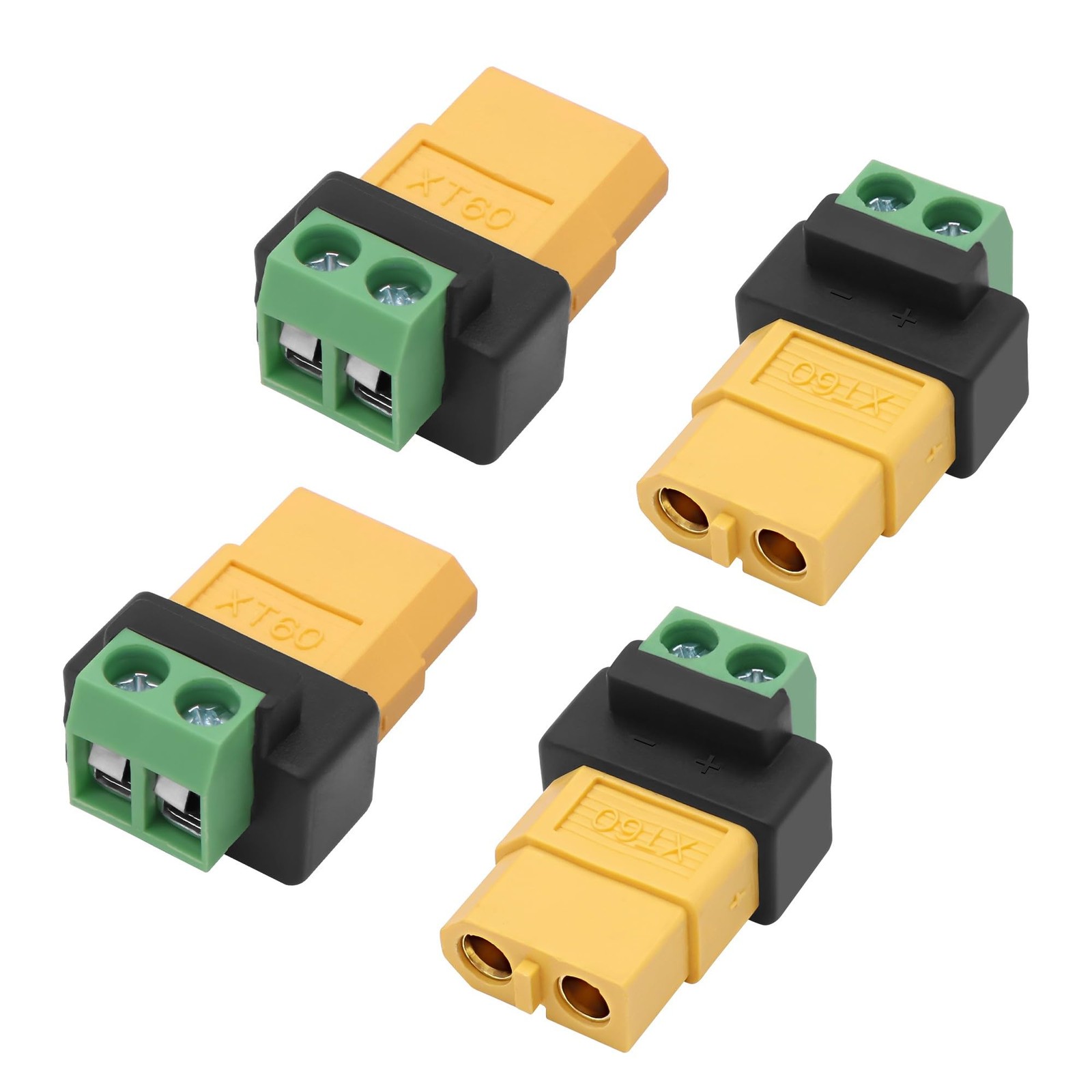 MEIRIYFA XT60 Solderless Connector Female to 2Pin Screw Terminal yellow