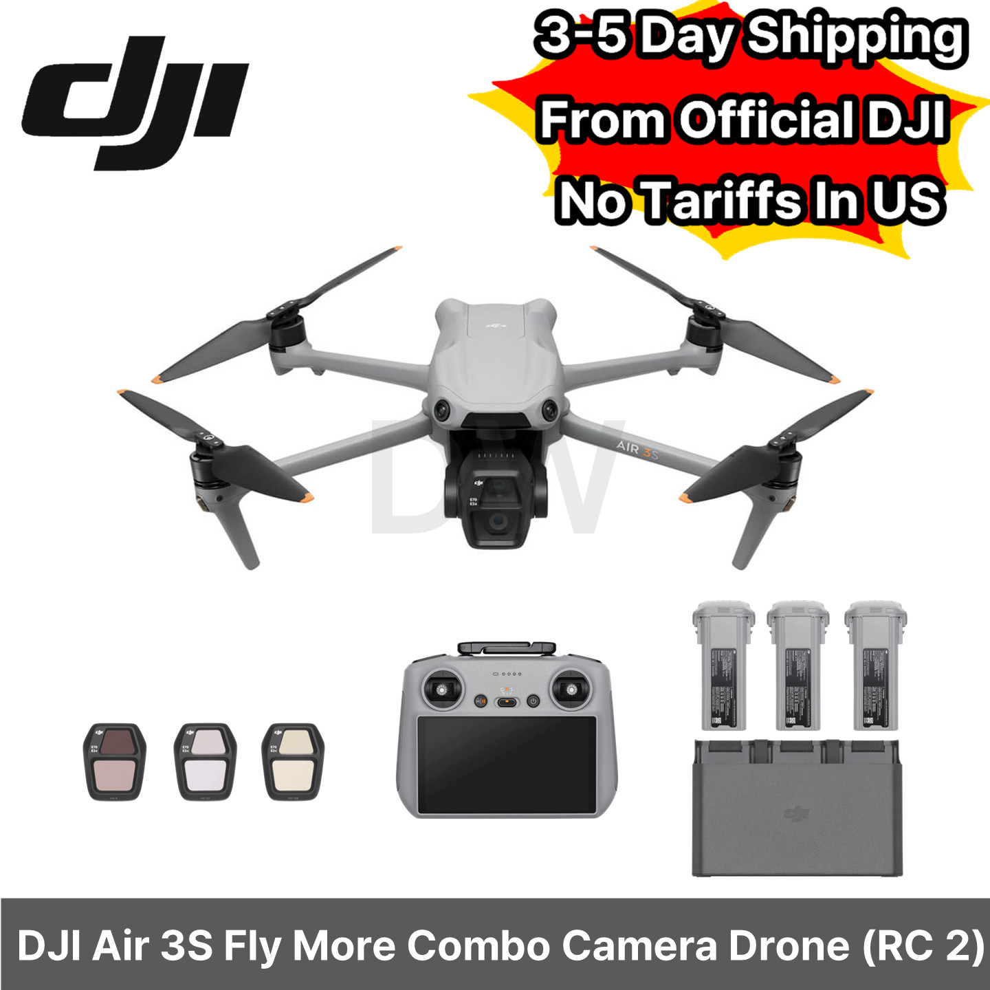 DJI Air 3S Fly More Combo Camera Drone (3 Batteries) +RC 2 -No Tariffs In US