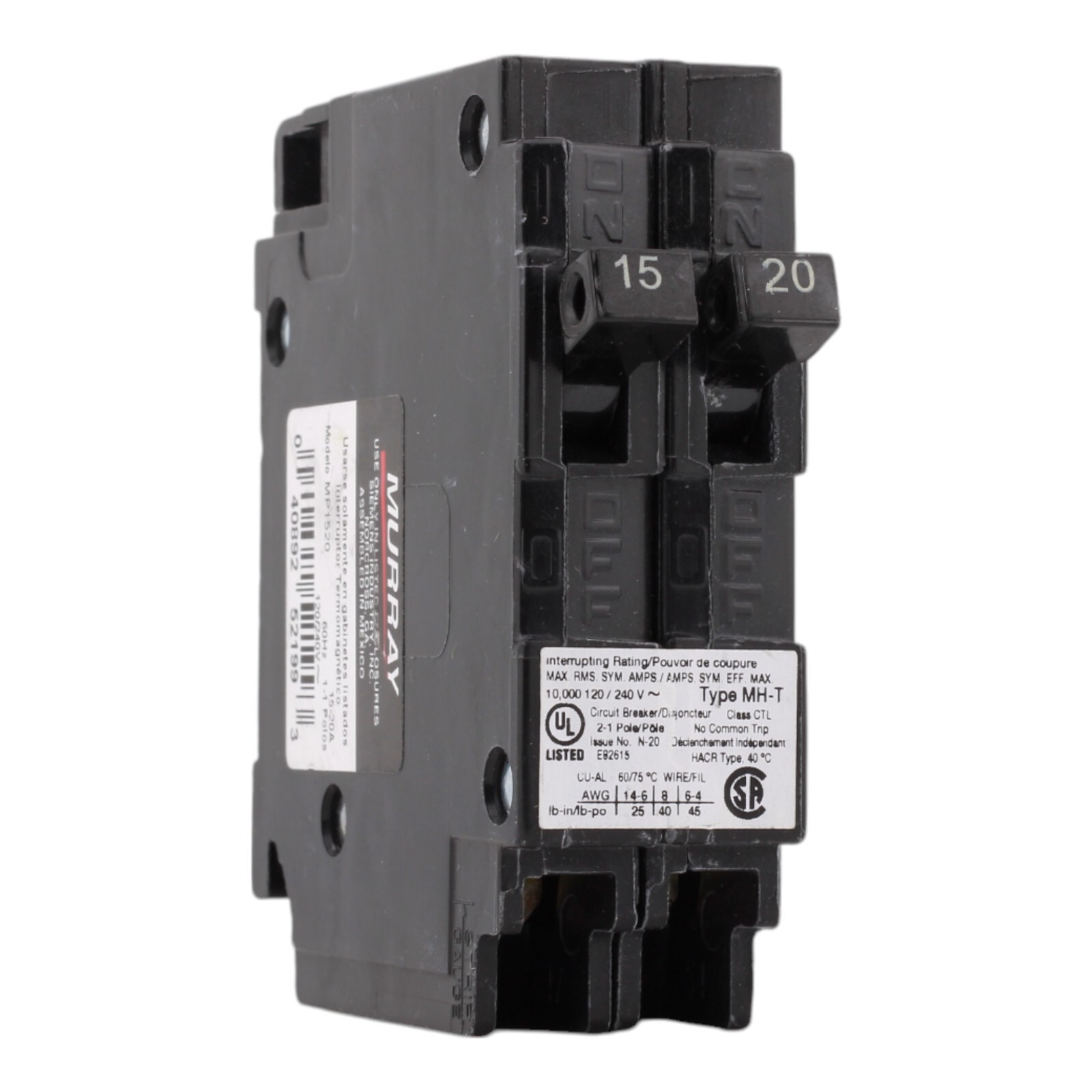 NEW MURRAY MP1520 CIRCUIT BREAKER 1 Pole Tandem 15 A - 20 A 120 Volt