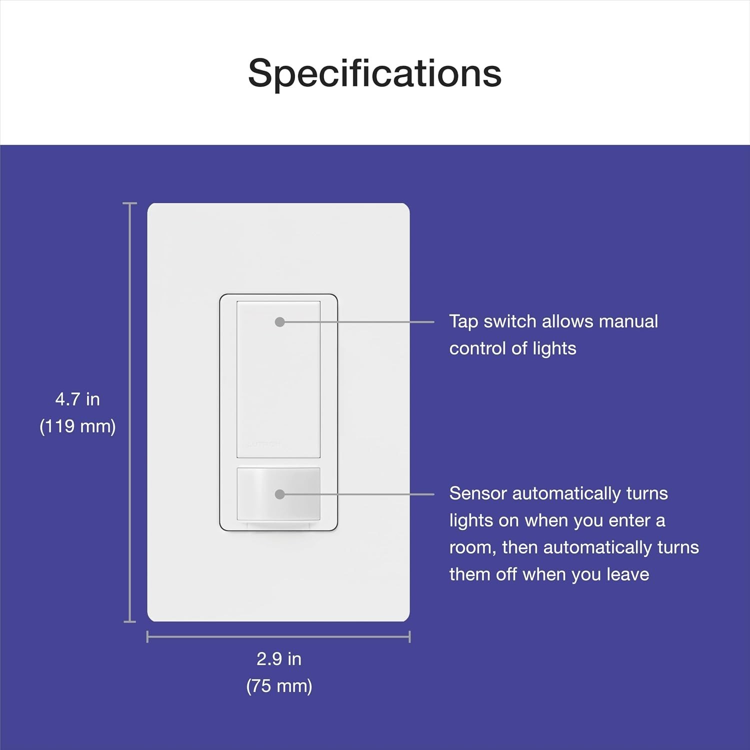 Motion Sensor Light Switch, 2 Amp Single Pole, for Any Bulb | Auto On/Auto Of...