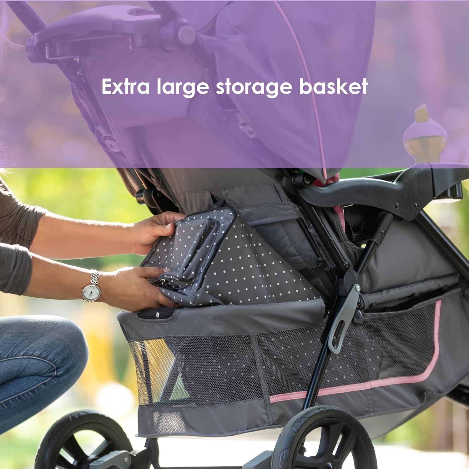 Adjustable Height Stroller with 5 Point Harness and Breathable Polyester Fabric